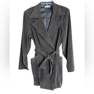 Dress Barn Chocolate Brown Faux Suede Tie Waist & Button Coat with Pockets